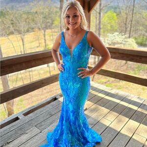 Jovani Blue Backless Dress